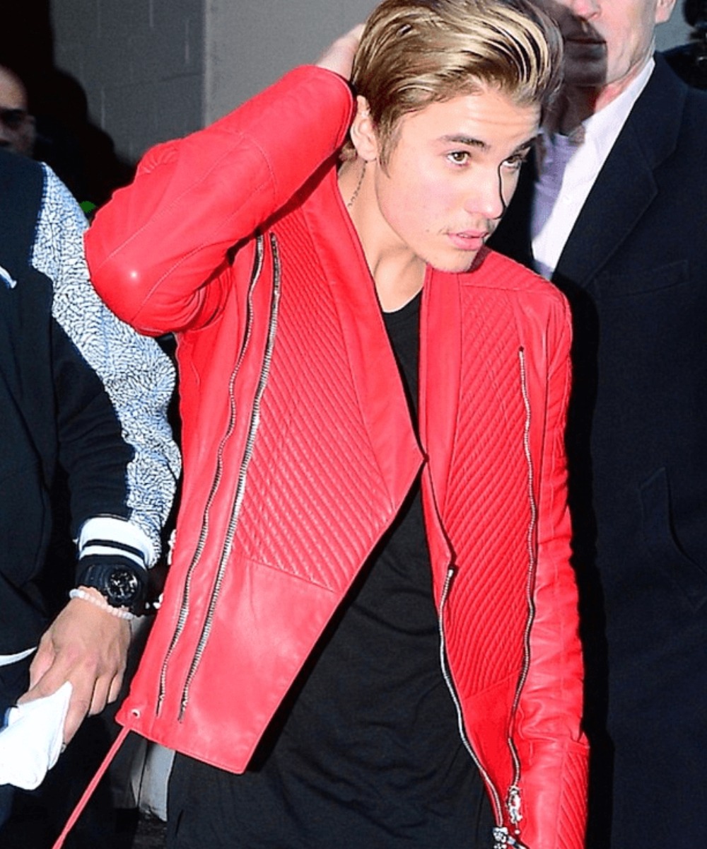Justin Bieber Red Leather Jacket
