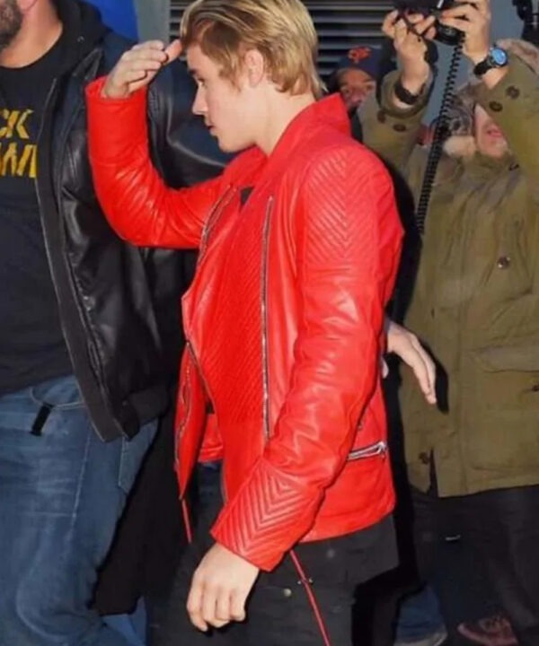 Justin Bieber Red Leather Jacket