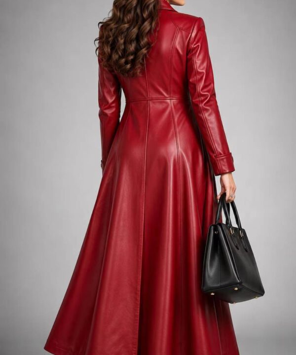Women's Blood Red Lambskin Leather Trench Coat - Long Fashion Jacket