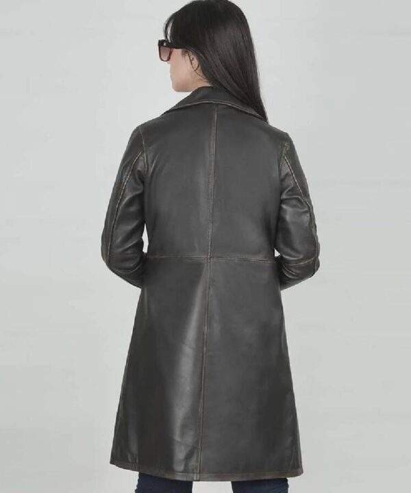 Women's Distressed Brown 3/4 Length Real Leather Coat