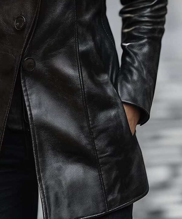 Women's Black Lapel Button Leather Jacket | women business Coat