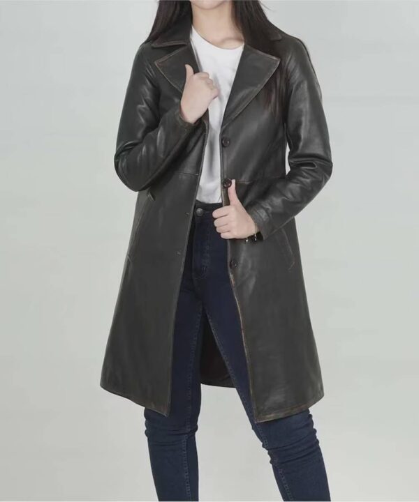 Women's Distressed Brown 3/4 Length Real Leather Coat