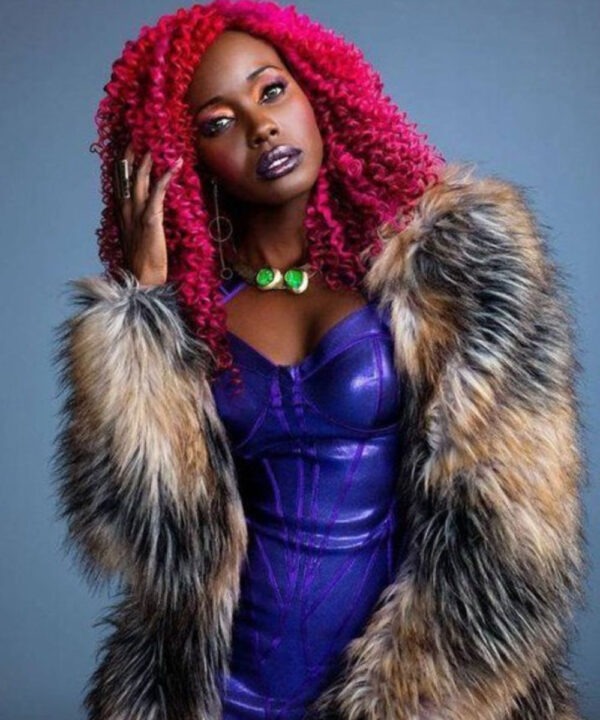 Starfire Titans Black Brown Fur Leather Winter Coat