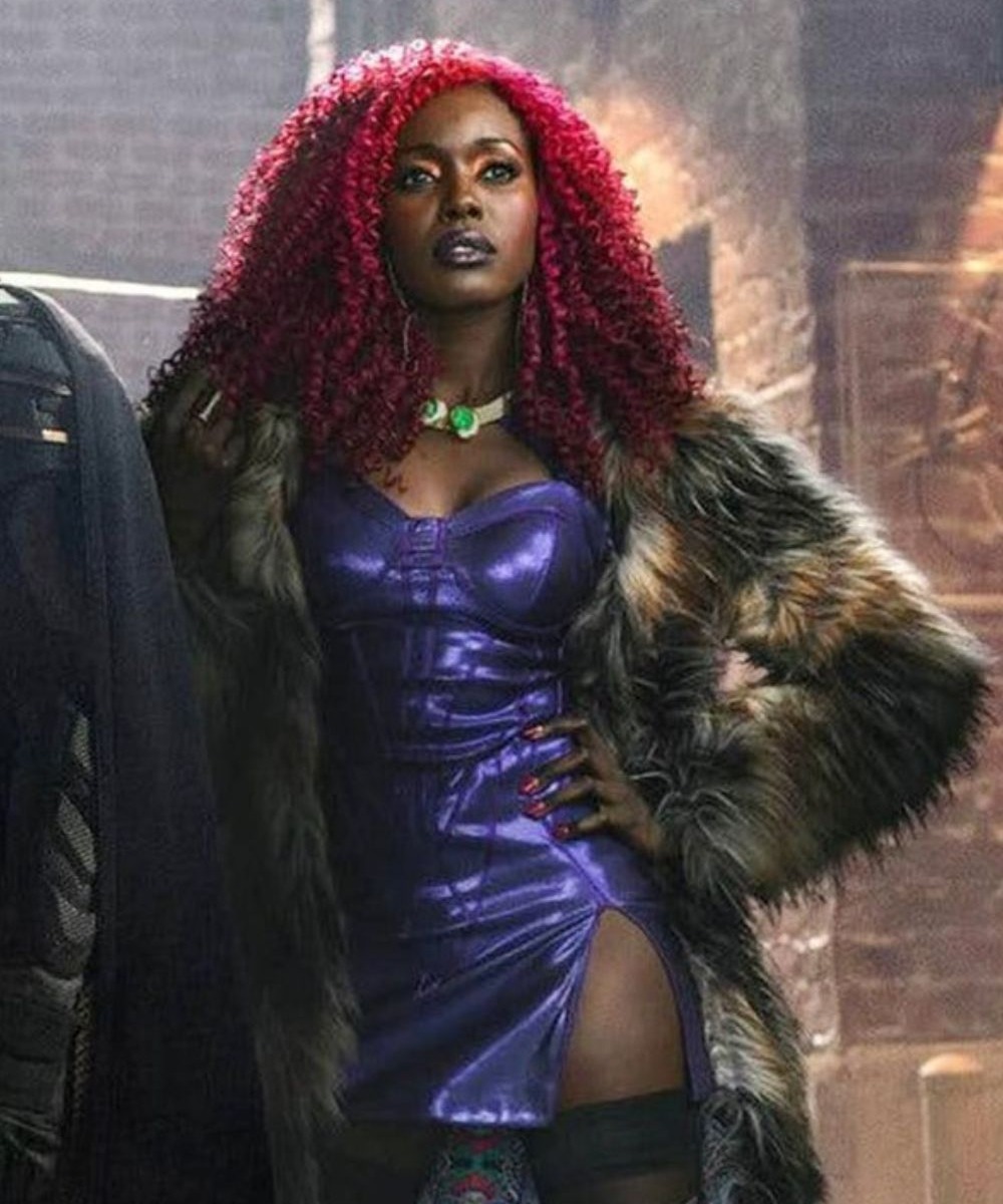 Starfire Titans Black Brown Fur Leather Winter Coat