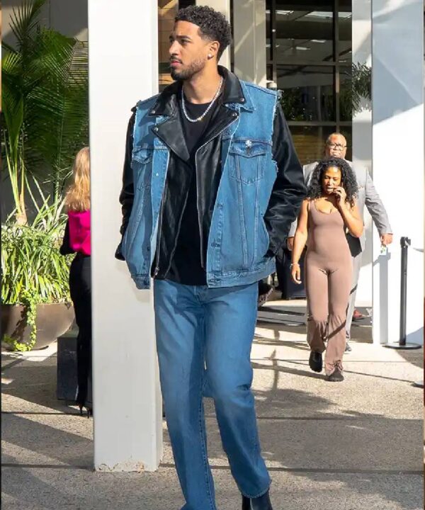 Tyrese Haliburton Triple H Denim Leather Jacket